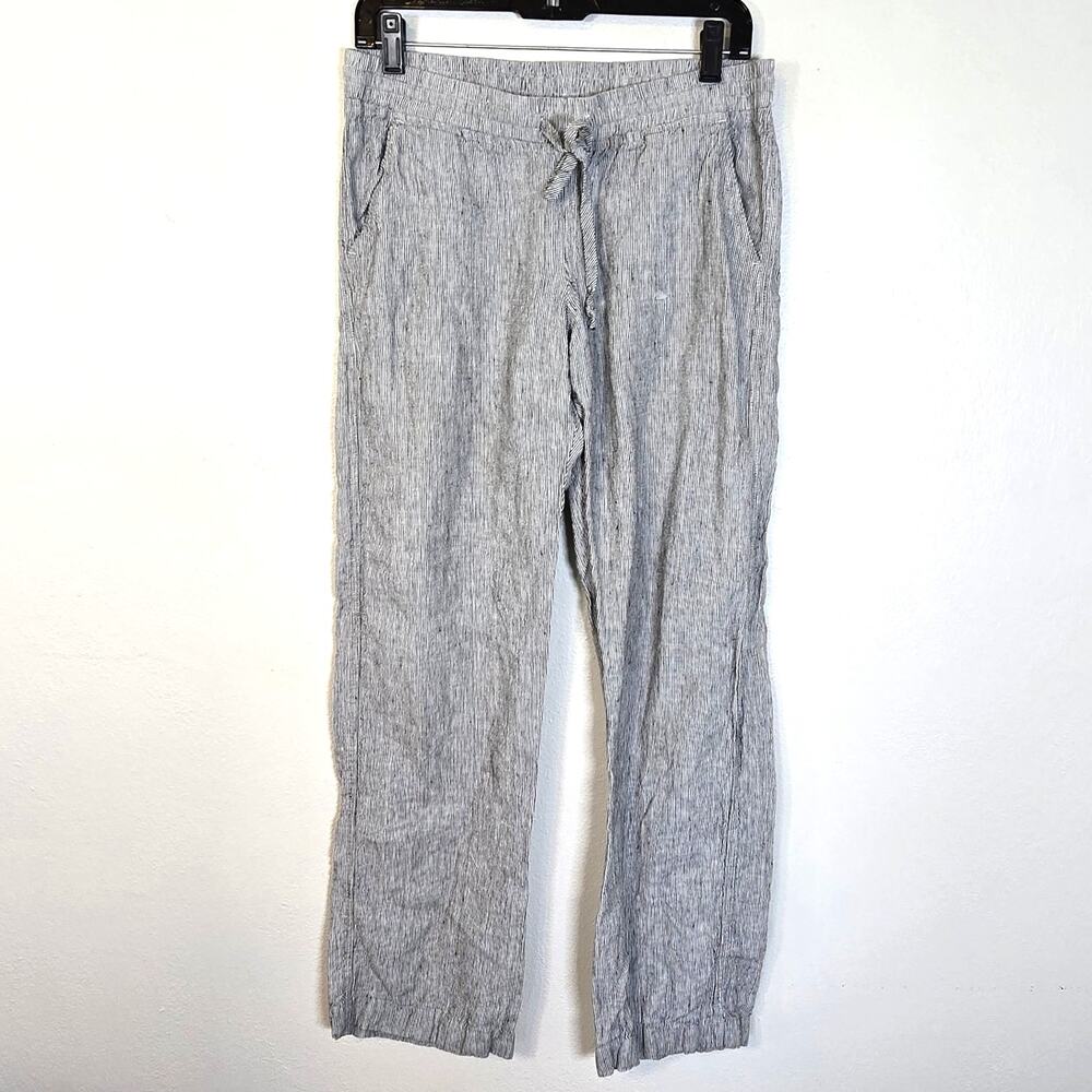 Allen Allen Linen Pants Women's S Black Cream Stripe Coastal Casual Summer Beach